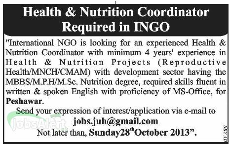 Health & Nutrition Coordination Jobs in NGO Peshawar