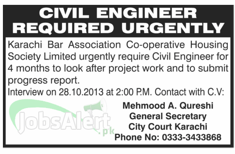 Jobs for Civil Engineer in Karachi Association Housing Society