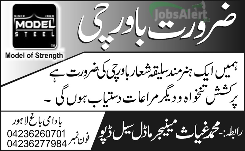 Jobs for Cook in Model Steel Lahore