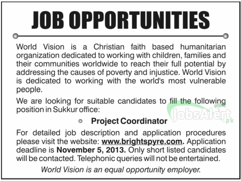 Jobs for Project Coordinator in Christian Faith Humanitarian Organization