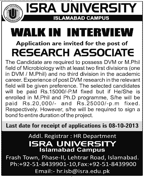 research associate jobs in islamabad