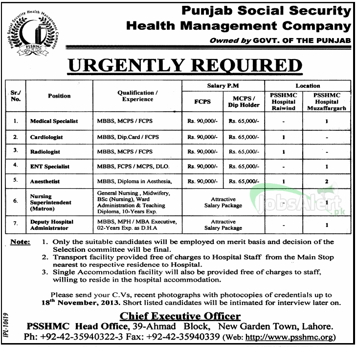Medical Specialist & Radiologist Jobs in PSSHMC, Lahore
