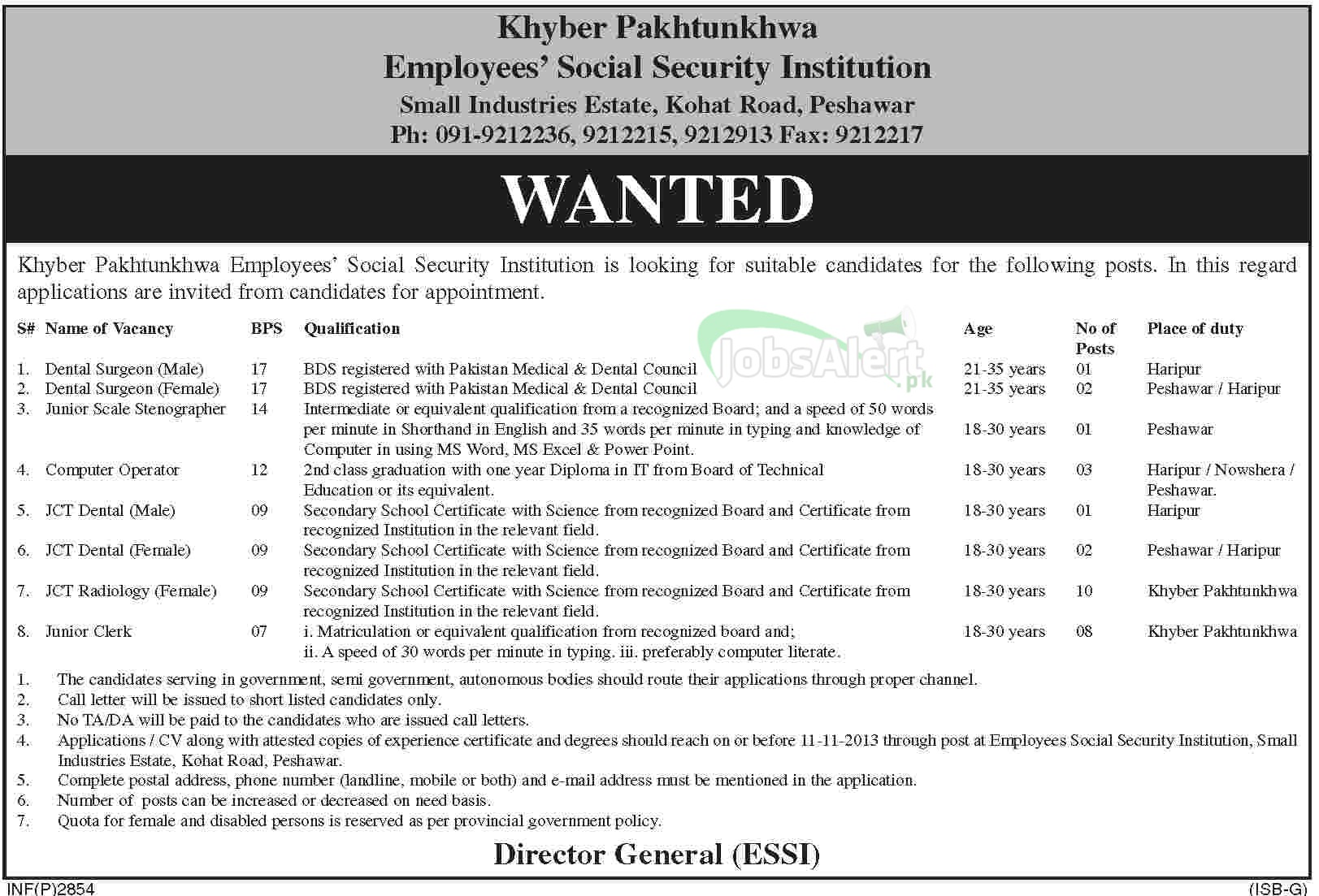 Surgeon, Stenographer & JCT Jobs in KPK Employees Social Security