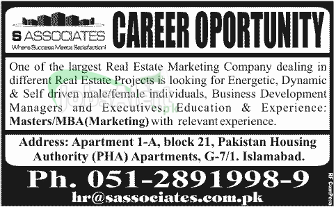 Business Development Manager Jobs in S Associates Islamabad