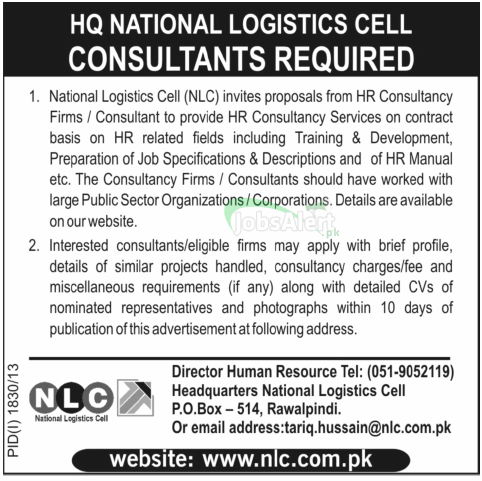 Consultant Jobs in National Logistics Cell NLC Rawalpindi