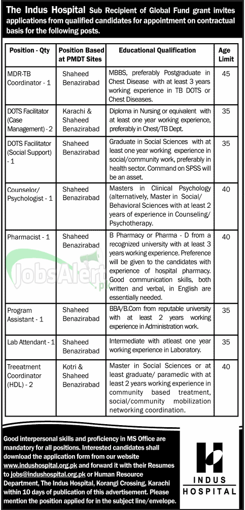 Coordinator & Pharmacist Jobs in The Indus Hospital Karachi