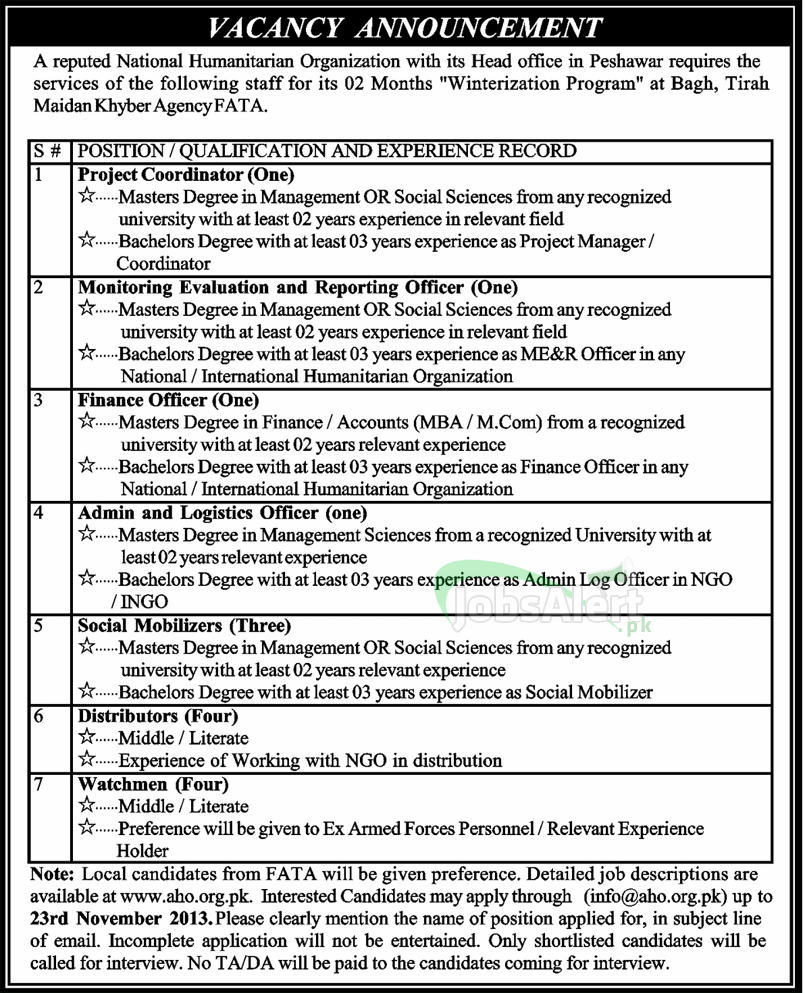 Finance Officer Jobs in National Humanitarian Organization Peshawar
