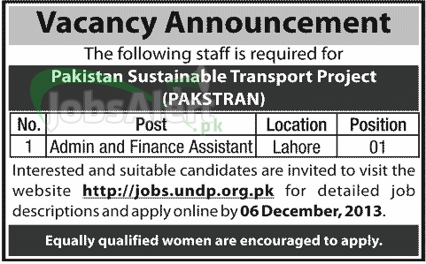 Jobs for Admin & Finance Assistant in Pakistan Sustainable Transport