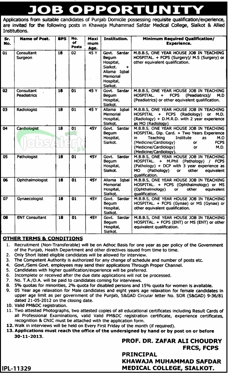 Jobs for Consultant Surgeon in Muhammad Safdar Medical College Sialkot