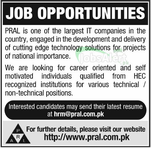 Jobs for Technical & Non Technical in PRAL IT Company