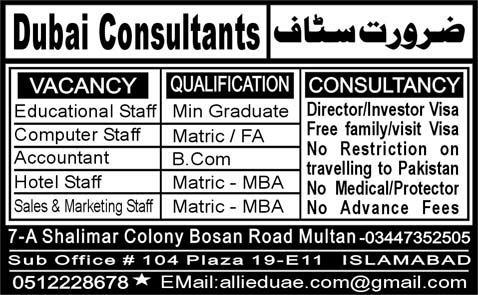 Jobs in Dubai for Accountant & Computer Staff