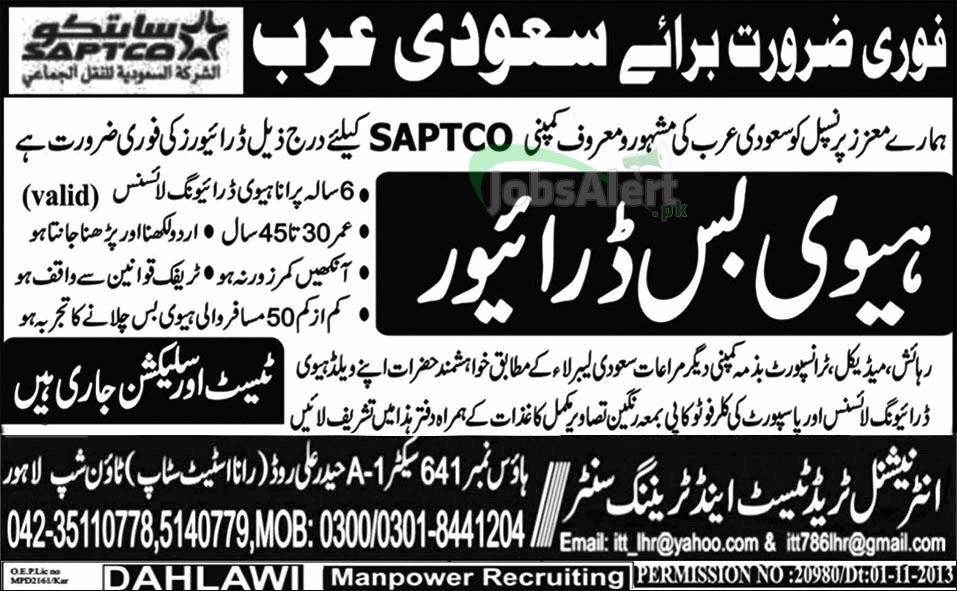 Jobs in Saudi Arabia for Heavy Bus Driver