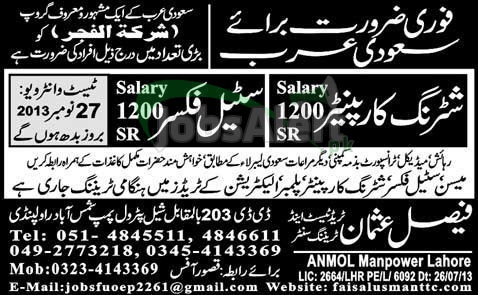 Jobs in Saudi Arabia for Shuttering Carpenter & Steel Fixer