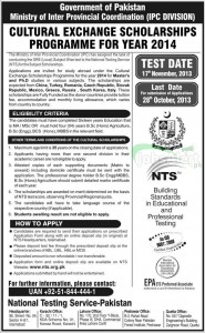 NTS Cultural Exchange Scholarships Program 2014 for Masters