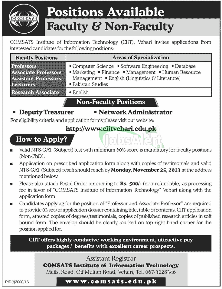 Professor, Lecturer & Treasurer Jobs in COMSATS Vehari