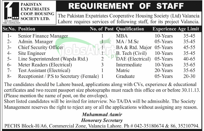 Senior Finance Manager & Site Manager Jobs in PECHS Lahore