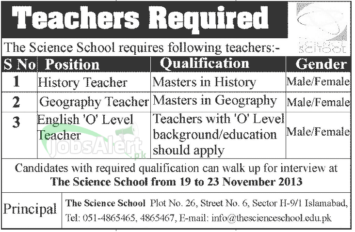 Teacher Jobs in The Science School Islamabad