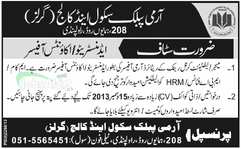 Accounts Officer Jobs in Army Public School & College Rawalpindi