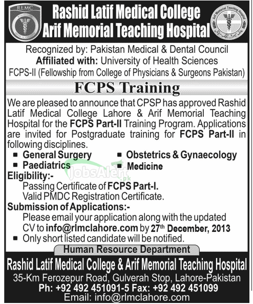 Admissions Open Rashid Latif Medical College Lahore