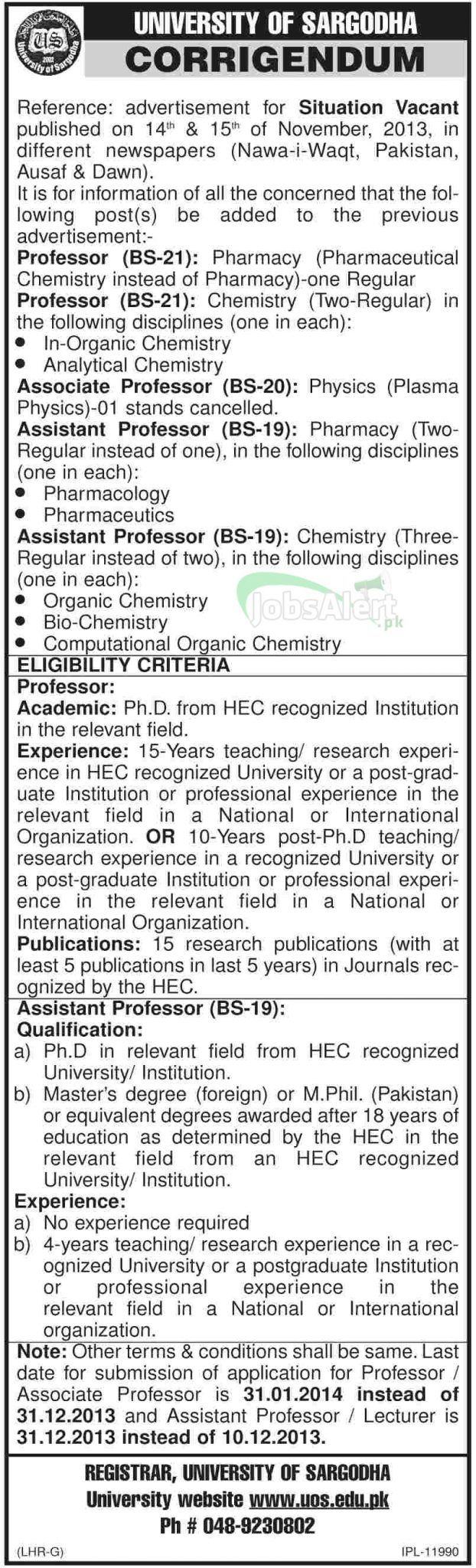 Associate & Assistant Professor Jobs in University of Sargodha