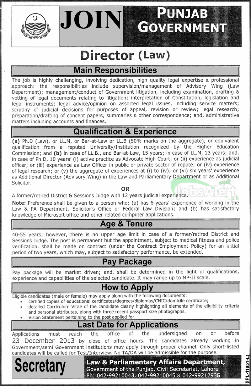 Director Jobs in Punjab Government Lahore