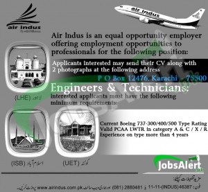 Engineers & Technicians Jobs in Air Indus Flight Karachi