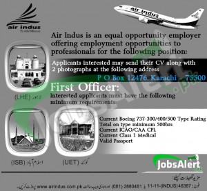 First Officer Jobs in Air Indus Flight Karachi