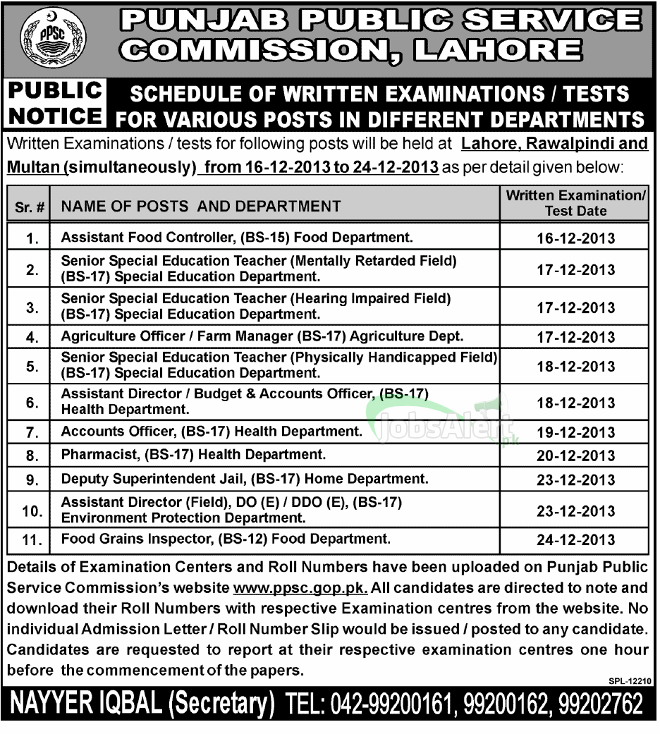 Jobs for Assistant Food Controller & Accounts Officer in PPSC Lahore