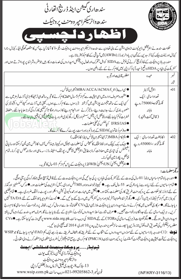 Jobs for Auditor and Accountant in Sindh Water Improvement