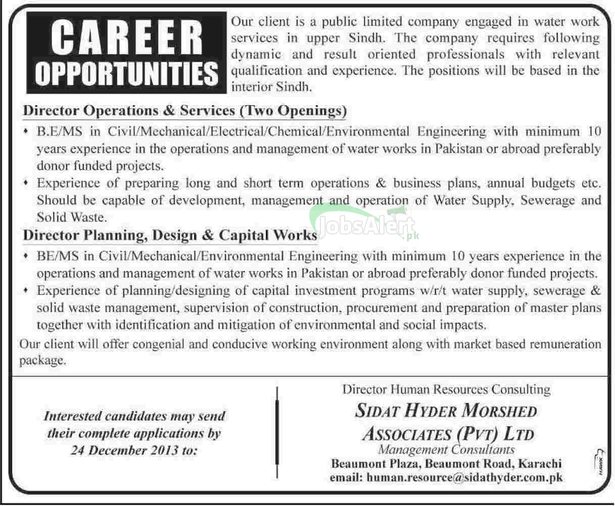 Jobs for Director Operation in Sidat Hayer Morshed Karachi