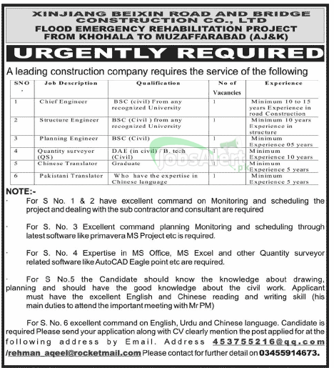 Jobs for Engineer & Quantity Surveyor in Construction Company Muzaffarabad
