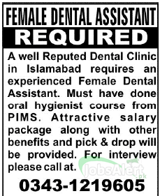 Jobs for Female Dental Assistant in Dental Clinic Islamabad