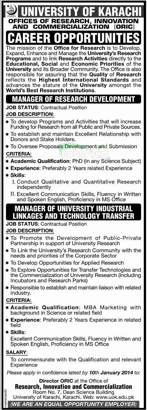 Jobs for Manager in University of Karachi (UOK)
