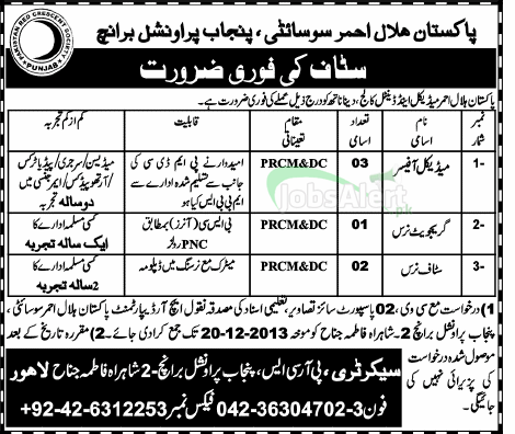 Jobs for Medical Officer & Staff Nurse in Hilal e Ahmer Society Punjab