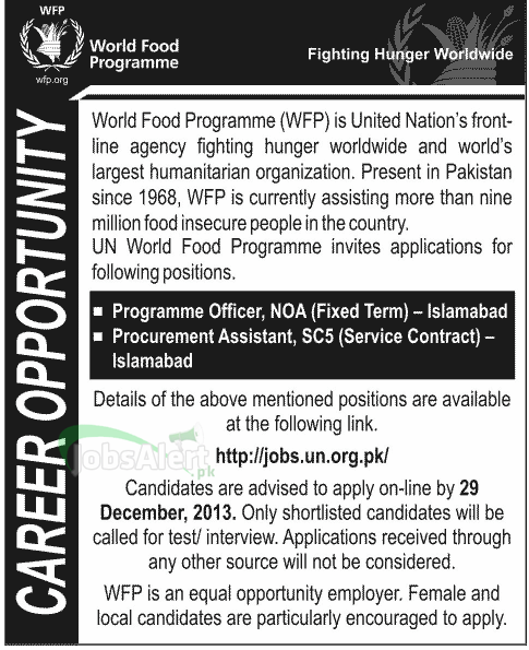 Jobs for Programme Officer in World Food Programme Islamabad