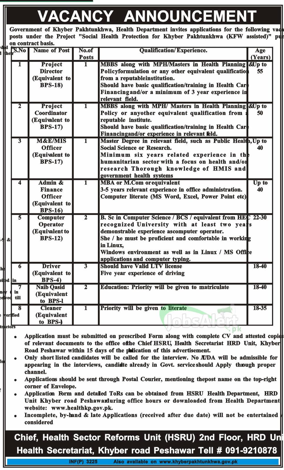 Jobs for Project Director & Coordinator in Health Department KPK