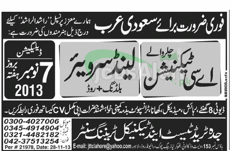 Jobs in Saudi Arabia for AC Technician & Land Surveyor