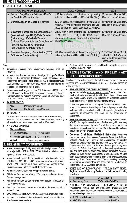 Join Pakistan Army 2014 as Captain / Major through SSRC