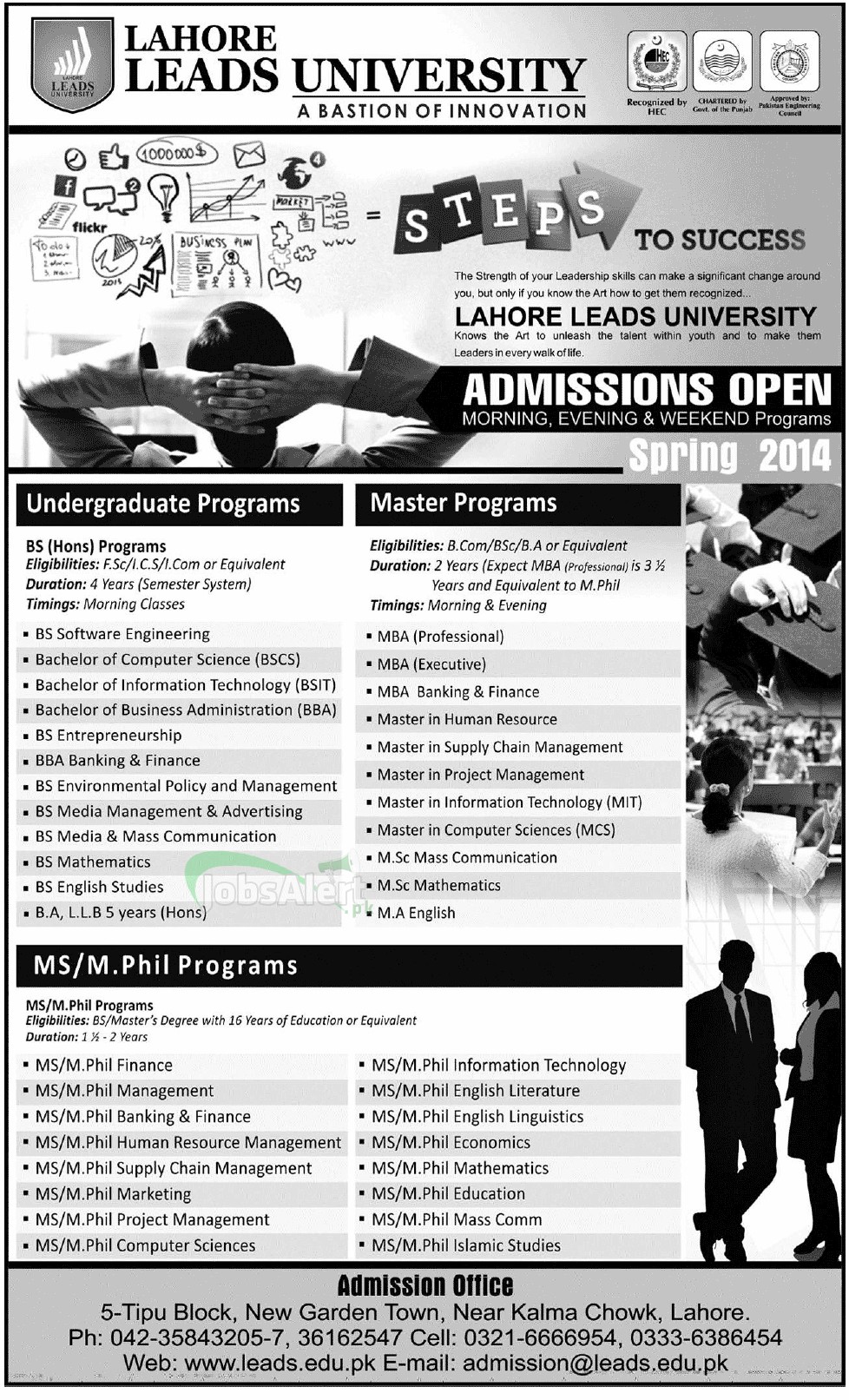 Lahore Leads University Master & M.Phil Admissions Spring 2014