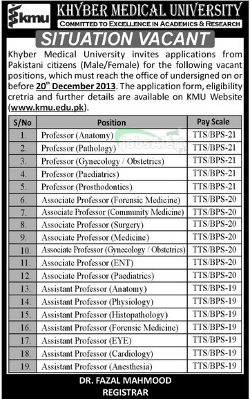 Professor Jobs in Khyber Medical University (KMU) Peshawar