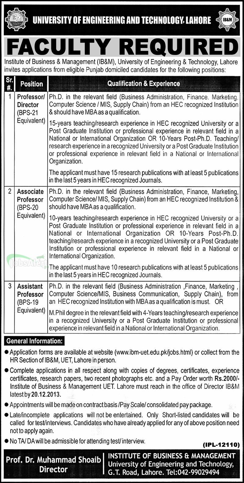 Professor Jobs in University of Engineering and Technology Lahore