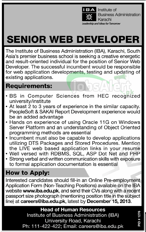 Senior Web Developer Jobs in IBA Karachi