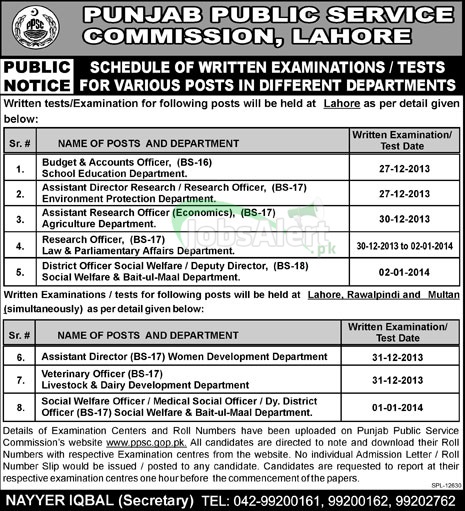 Written Test for Accounts Officer & Assistant Director in PPSC Lahore