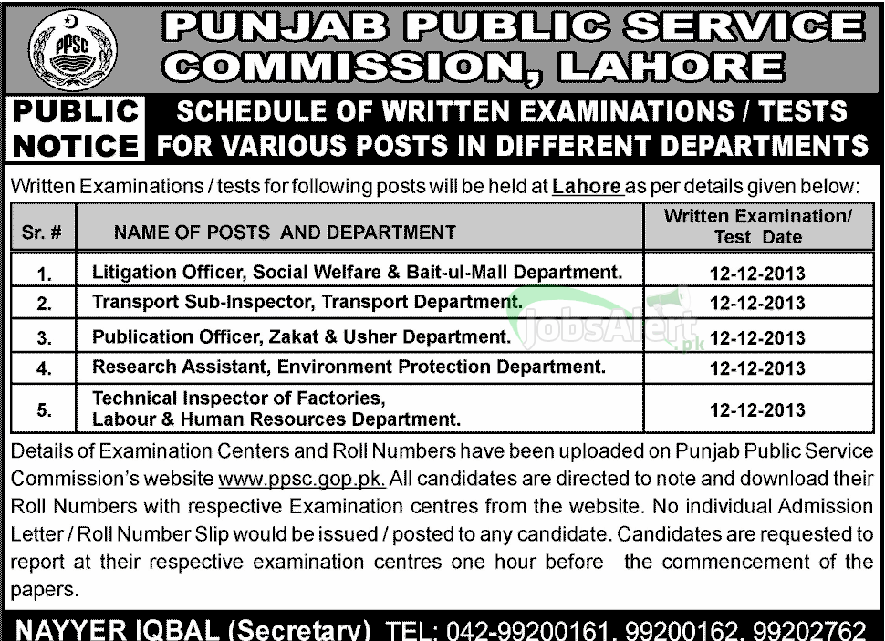 Written Test for Litigation Officer & Research Assistant at PPSC Lahore