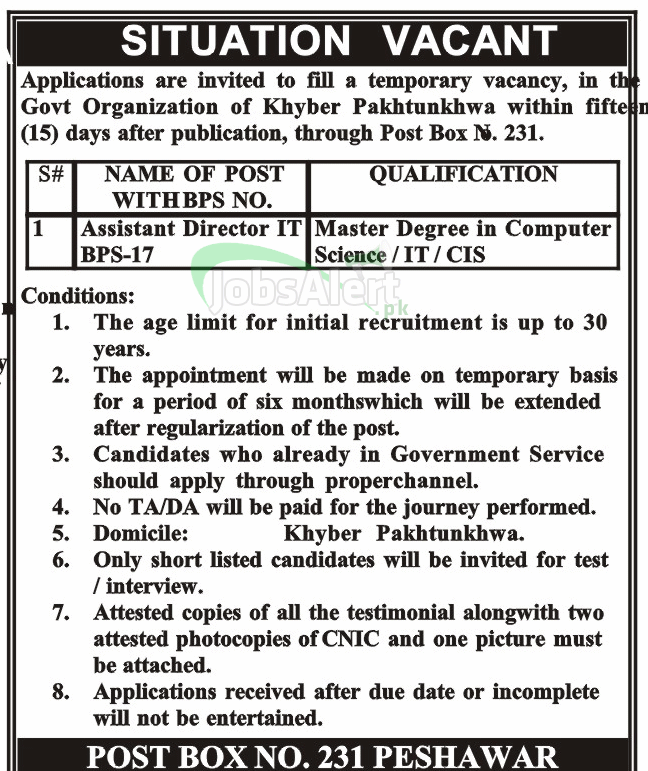 Assistant Director Jobs in Government Organization KPK