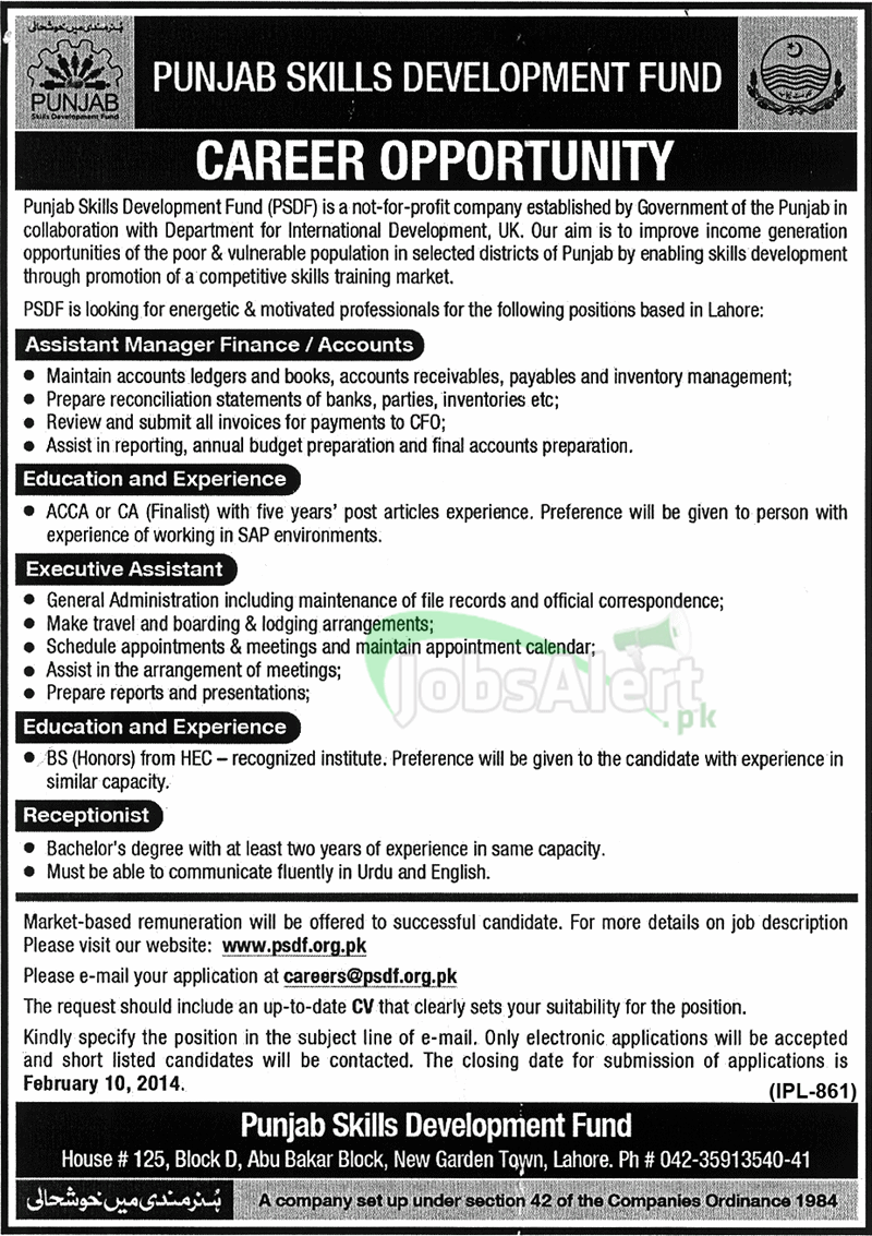 Assistant Manager Jobs in Punjab Skill Development Fund Lahore