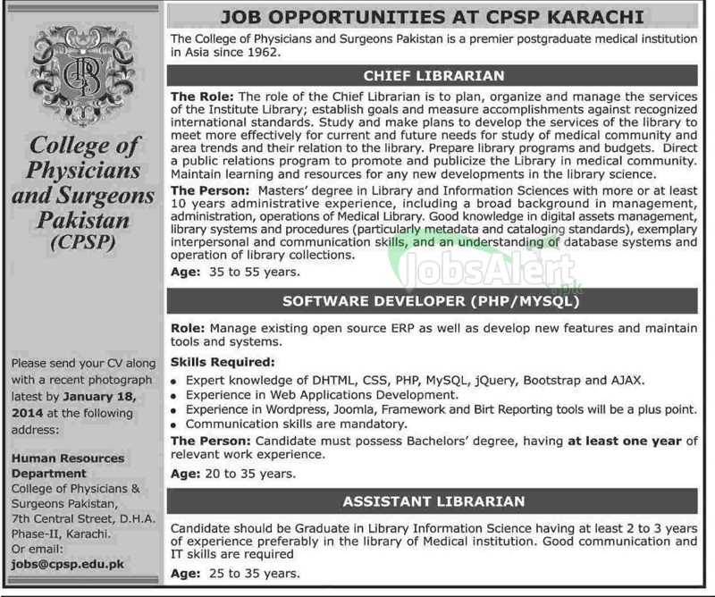 Chief Librarian jobs in College of Physicians and Surgeons Pakistan