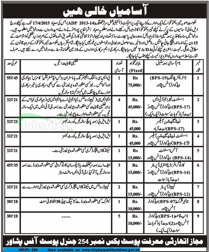 Director Planning & Office Assistant Jobs in Government of KPK.