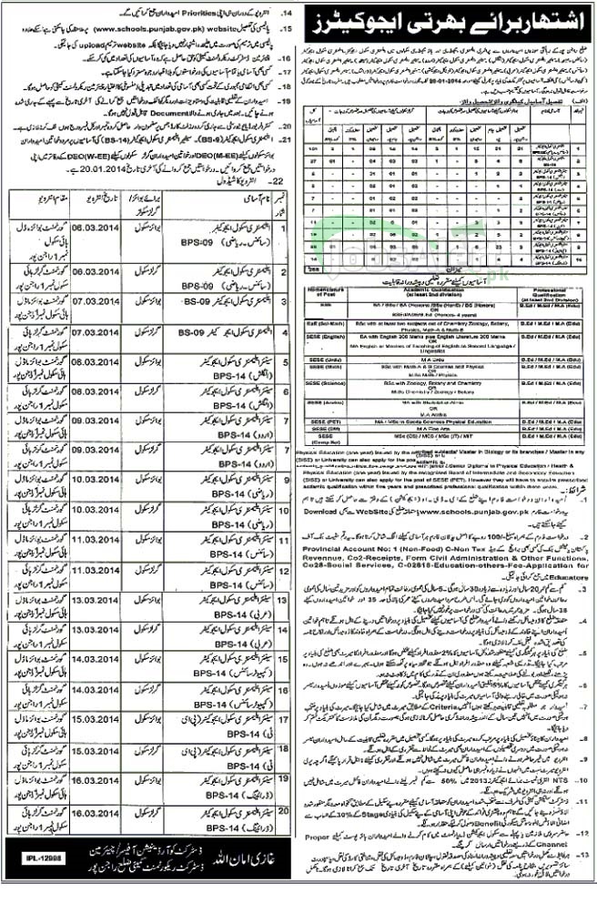 Educator Jobs 2014 for School Teacher in District Rajanpur