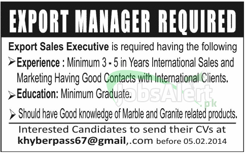 Export Manager Jobs in Private Company Pakistan